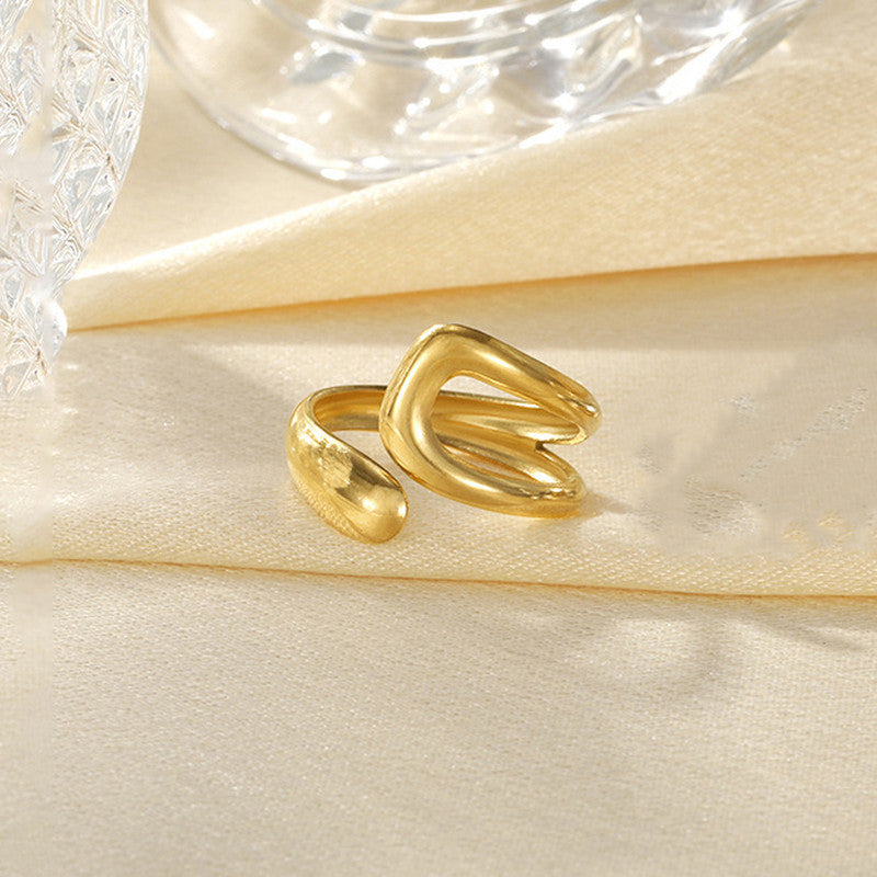 Jewels Galaxy Gold Plated Anti Tarnish Stainless Steel Contemporary Adjustable Finger Ring
