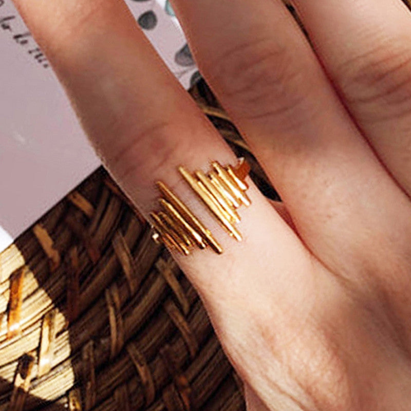 Jewels Galaxy Gold Plated Anti Tarnish Stainless Steel Contemporary Adjustable Finger Ring