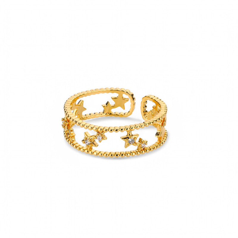 Jewels Galaxy Gold Plated Anti Tarnish Stainless Steel Star Themed Adjustable Finger Ring