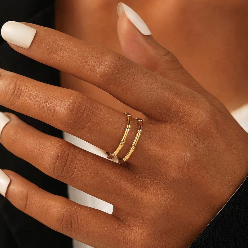 Jewels Galaxy Gold Plated Anti Tarnish Stainless Steel Contemporary Adjustable Finger Ring