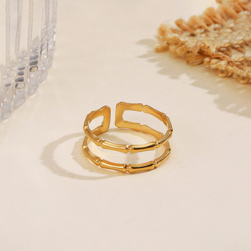 Jewels Galaxy Gold Plated Anti Tarnish Stainless Steel Contemporary Adjustable Finger Ring