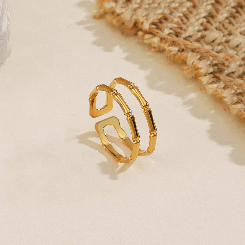 Jewels Galaxy Gold Plated Anti Tarnish Stainless Steel Contemporary Adjustable Finger Ring