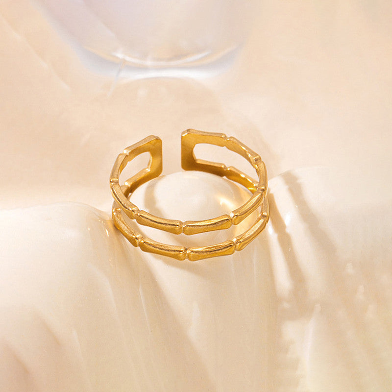 Jewels Galaxy Gold Plated Anti Tarnish Stainless Steel Contemporary Adjustable Finger Ring