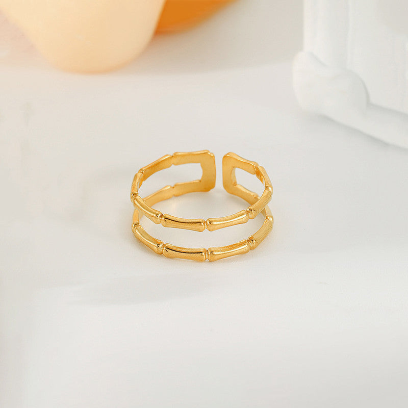 Jewels Galaxy Gold Plated Anti Tarnish Stainless Steel Contemporary Adjustable Finger Ring