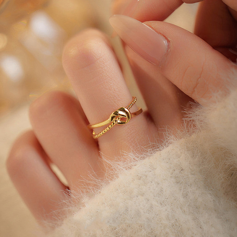 Jewels Galaxy Gold Plated Anti Tarnish Stainless Steel Contemporary Adjustable Finger Ring