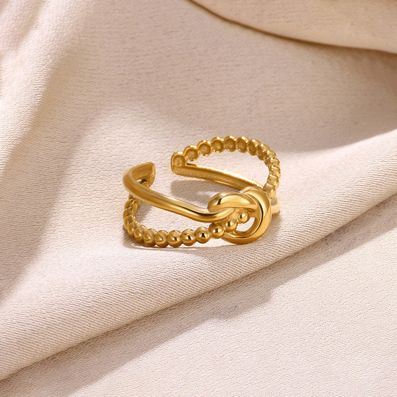 Jewels Galaxy Gold Plated Anti Tarnish Stainless Steel Contemporary Adjustable Finger Ring