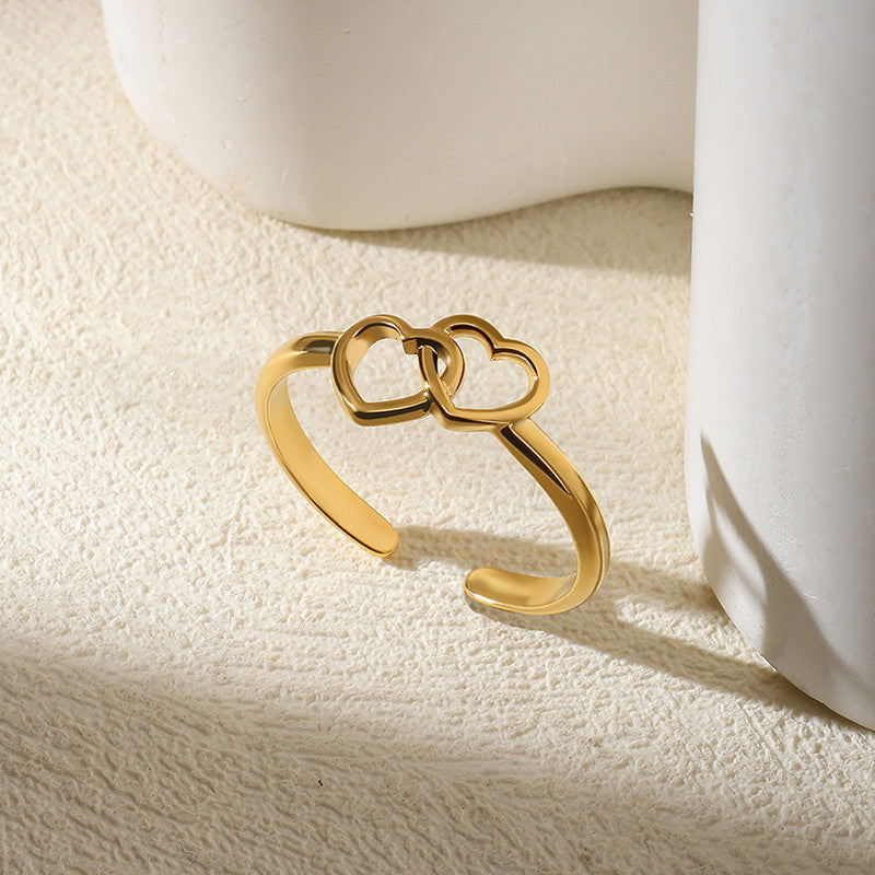 Jewels Galaxy Gold Plated Anti Tarnish Stainless Steel Heart Themed Adjustable Finger Ring