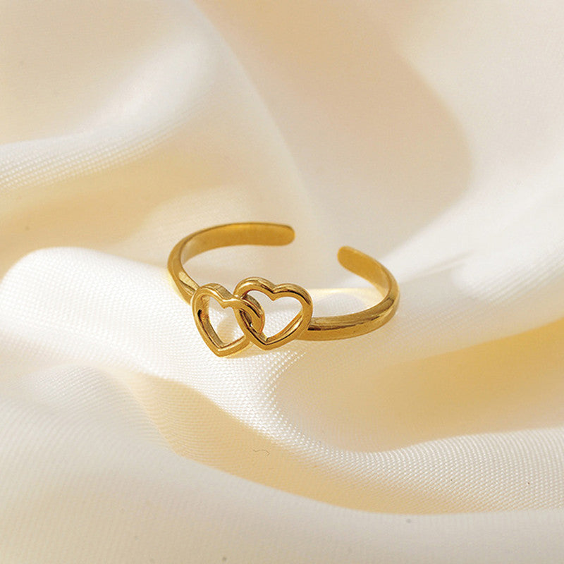 Jewels Galaxy Gold Plated Anti Tarnish Stainless Steel Heart Themed Adjustable Finger Ring