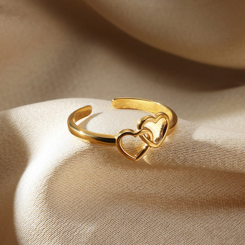 Jewels Galaxy Gold Plated Anti Tarnish Stainless Steel Heart Themed Adjustable Finger Ring