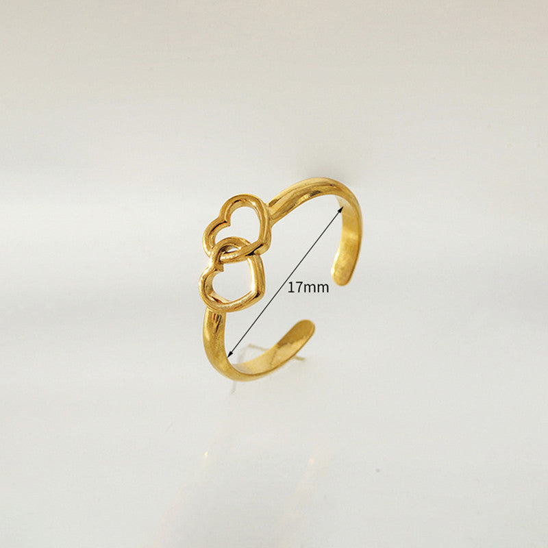 Jewels Galaxy Gold Plated Anti Tarnish Stainless Steel Heart Themed Adjustable Finger Ring
