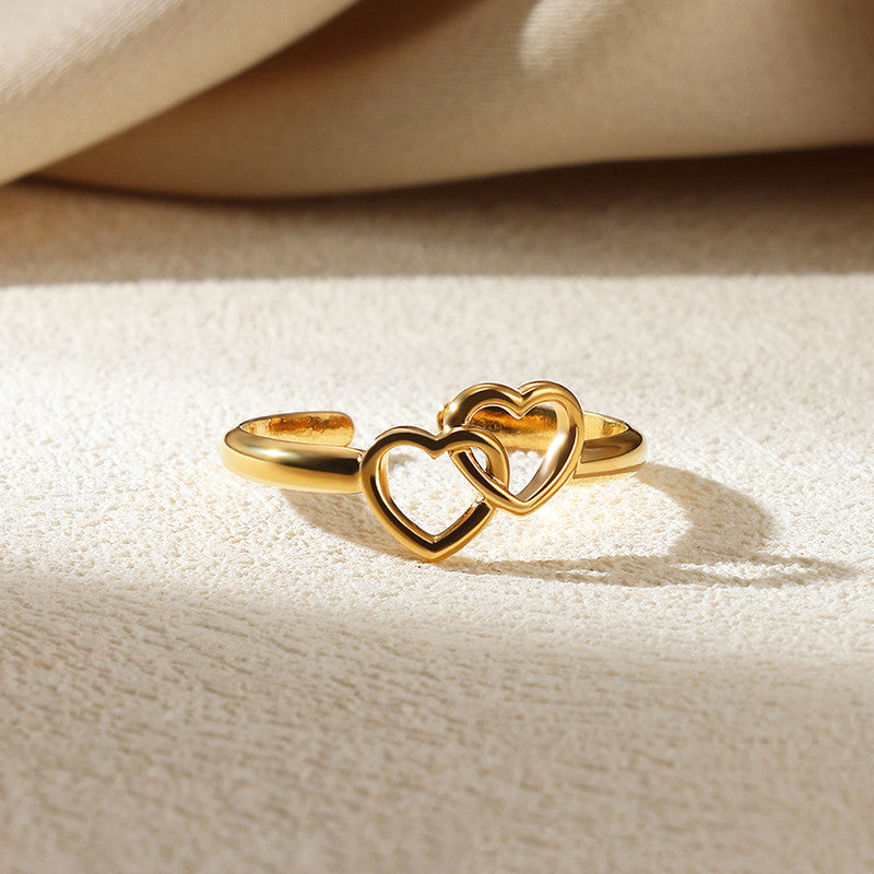 Jewels Galaxy Gold Plated Anti Tarnish Stainless Steel Heart Themed Adjustable Finger Ring