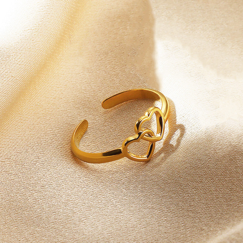 Jewels Galaxy Gold Plated Anti Tarnish Stainless Steel Heart Themed Adjustable Finger Ring