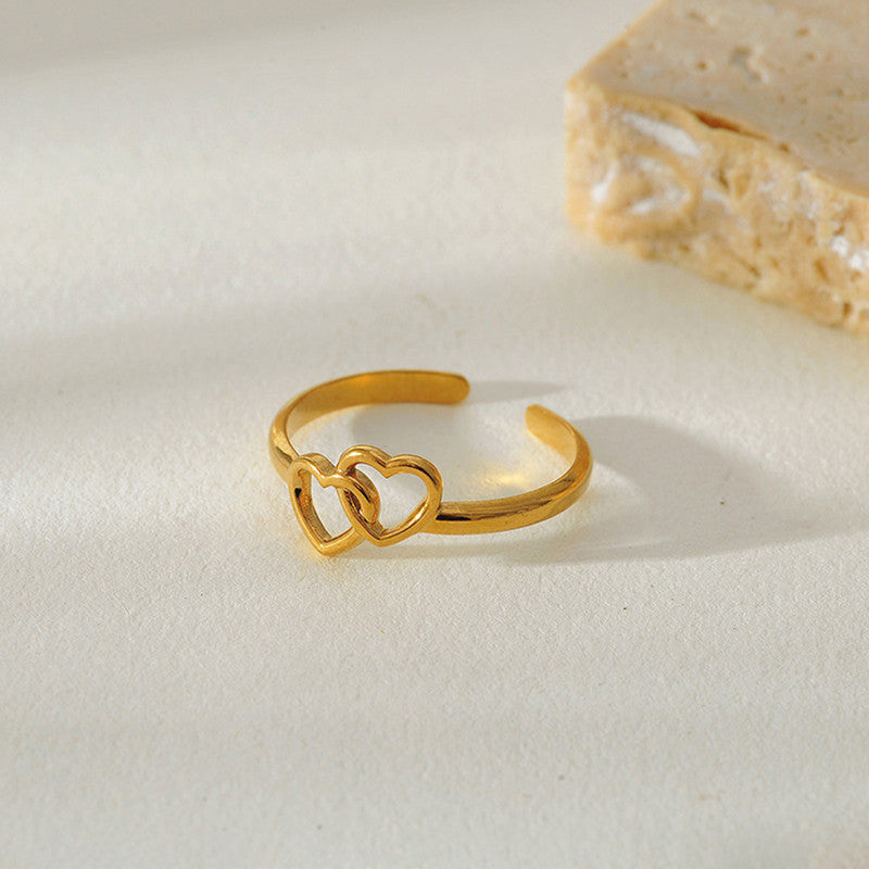 Jewels Galaxy Gold Plated Anti Tarnish Stainless Steel Heart Themed Adjustable Finger Ring