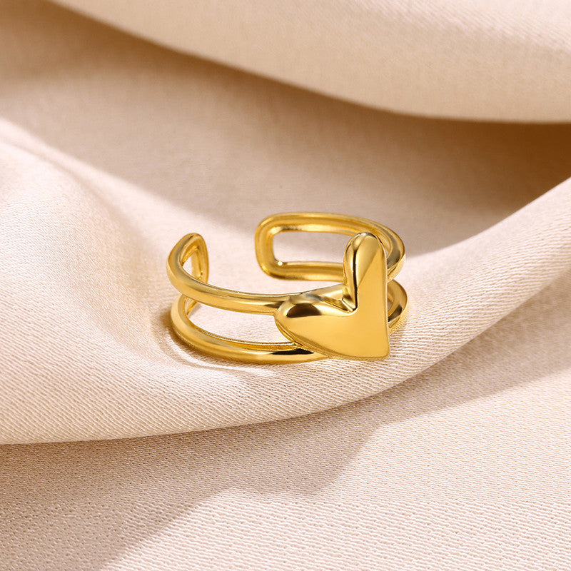 Jewels Galaxy Gold Plated Anti Tarnish Stainless Steel Heart Themed Adjustable Finger Ring