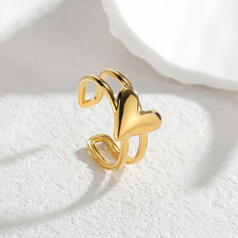 Jewels Galaxy Gold Plated Anti Tarnish Stainless Steel Heart Themed Adjustable Finger Ring