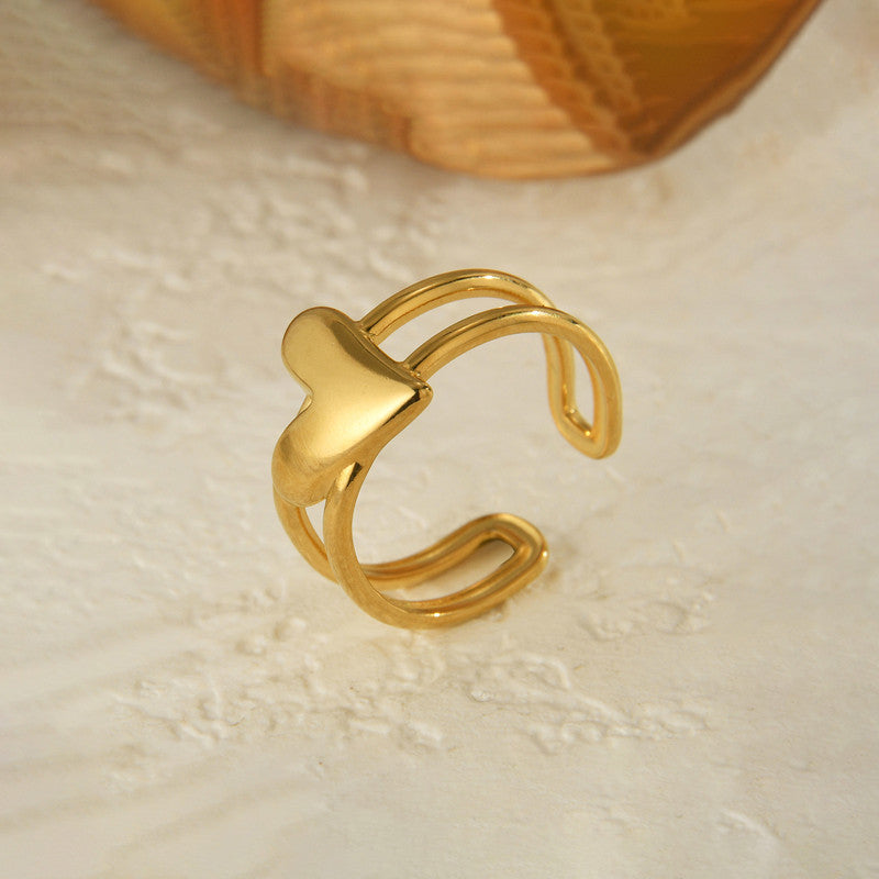 Jewels Galaxy Gold Plated Anti Tarnish Stainless Steel Heart Themed Adjustable Finger Ring