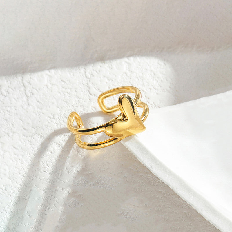 Jewels Galaxy Gold Plated Anti Tarnish Stainless Steel Heart Themed Adjustable Finger Ring
