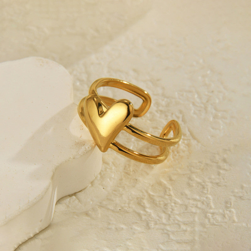 Jewels Galaxy Gold Plated Anti Tarnish Stainless Steel Heart Themed Adjustable Finger Ring