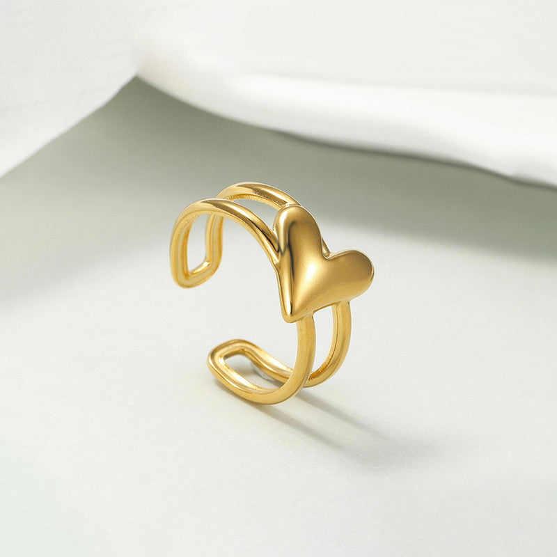 Jewels Galaxy Gold Plated Anti Tarnish Stainless Steel Heart Themed Adjustable Finger Ring
