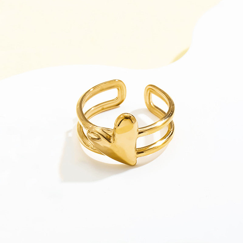 Jewels Galaxy Gold Plated Anti Tarnish Stainless Steel Heart Themed Adjustable Finger Ring