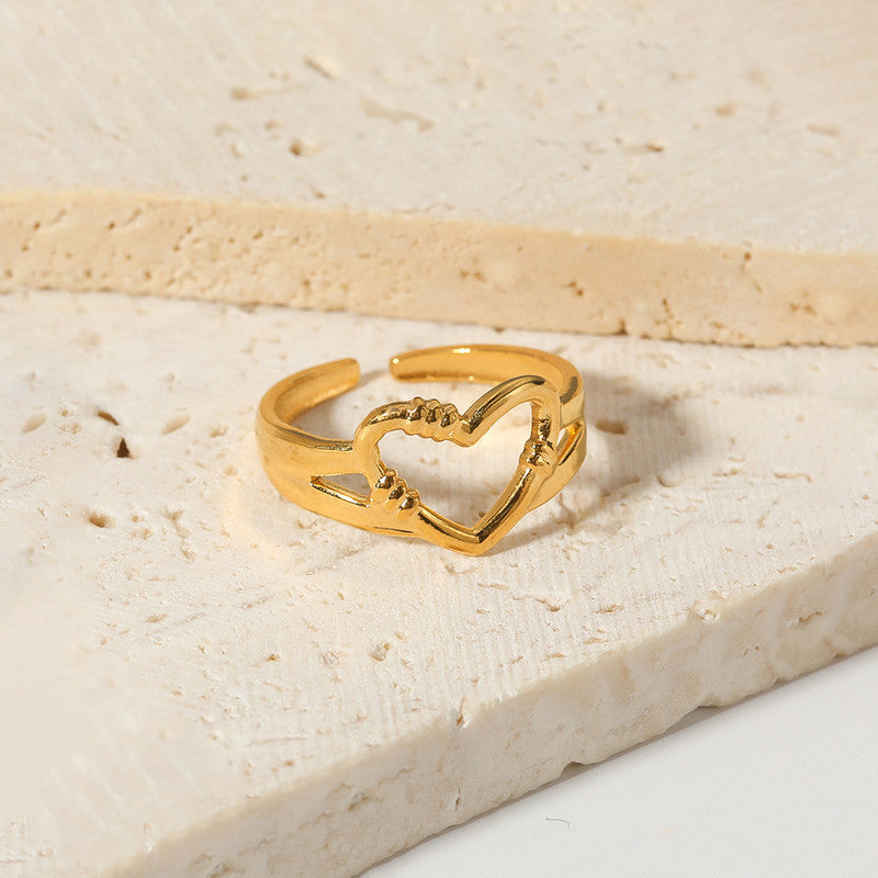 Jewels Galaxy Gold Plated Anti Tarnish Stainless Steel Heart Themed Adjustable Finger Ring