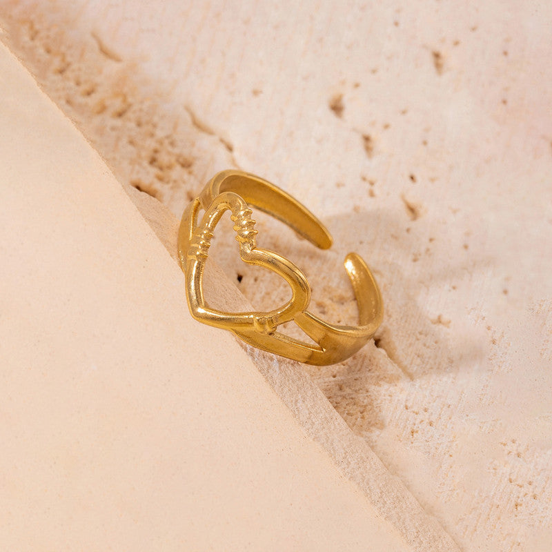 Jewels Galaxy Gold Plated Anti Tarnish Stainless Steel Heart Themed Adjustable Finger Ring