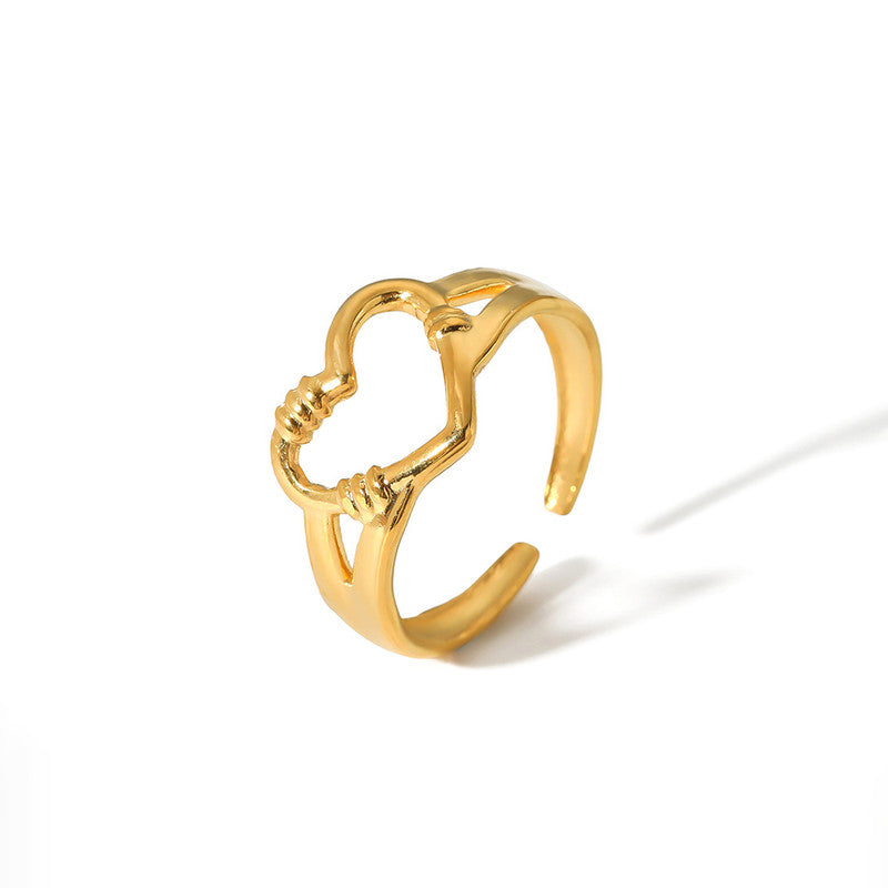 Jewels Galaxy Gold Plated Anti Tarnish Stainless Steel Heart Themed Adjustable Finger Ring
