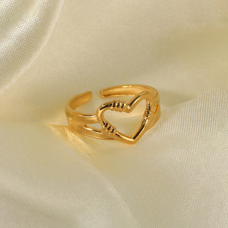 Jewels Galaxy Gold Plated Anti Tarnish Stainless Steel Heart Themed Adjustable Finger Ring