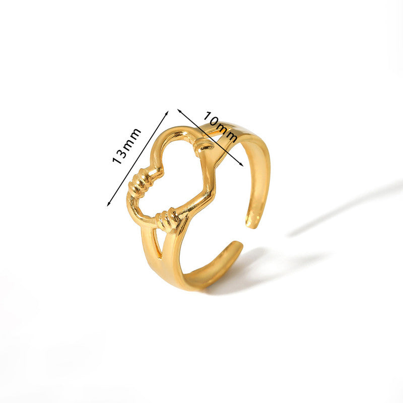 Jewels Galaxy Gold Plated Anti Tarnish Stainless Steel Heart Themed Adjustable Finger Ring