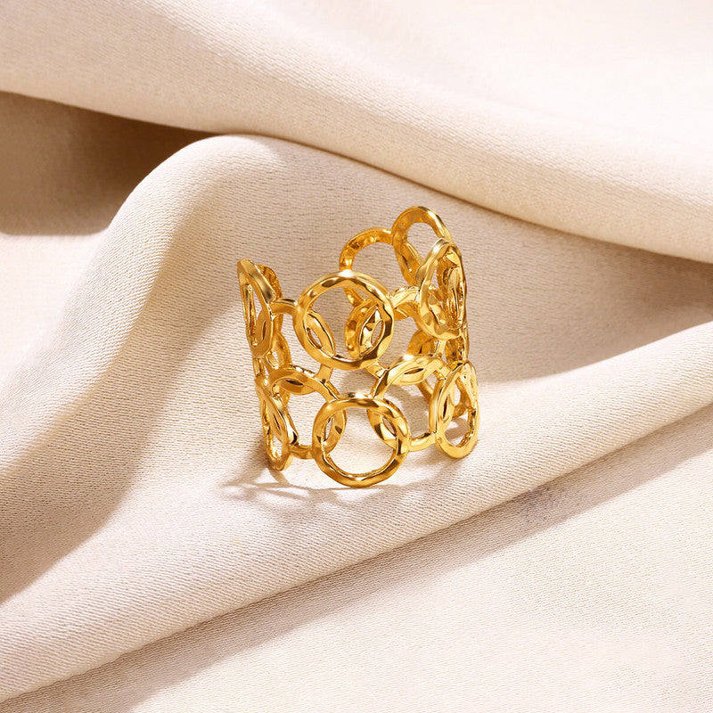 Jewels Galaxy Gold Plated Anti Tarnish Stainless Steel Geometric Adjustable Finger Ring