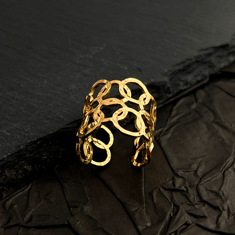 Jewels Galaxy Gold Plated Anti Tarnish Stainless Steel Geometric Adjustable Finger Ring