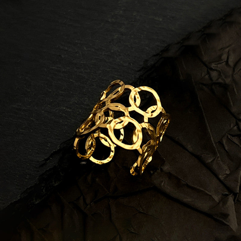 Jewels Galaxy Gold Plated Anti Tarnish Stainless Steel Geometric Adjustable Finger Ring