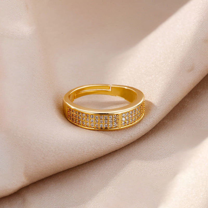 Jewels Galaxy Gold Plated Anti Tarnish Stainless Steel AD studded Adjustable Finger Ring