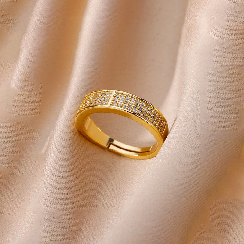 Jewels Galaxy Gold Plated Anti Tarnish Stainless Steel AD studded Adjustable Finger Ring