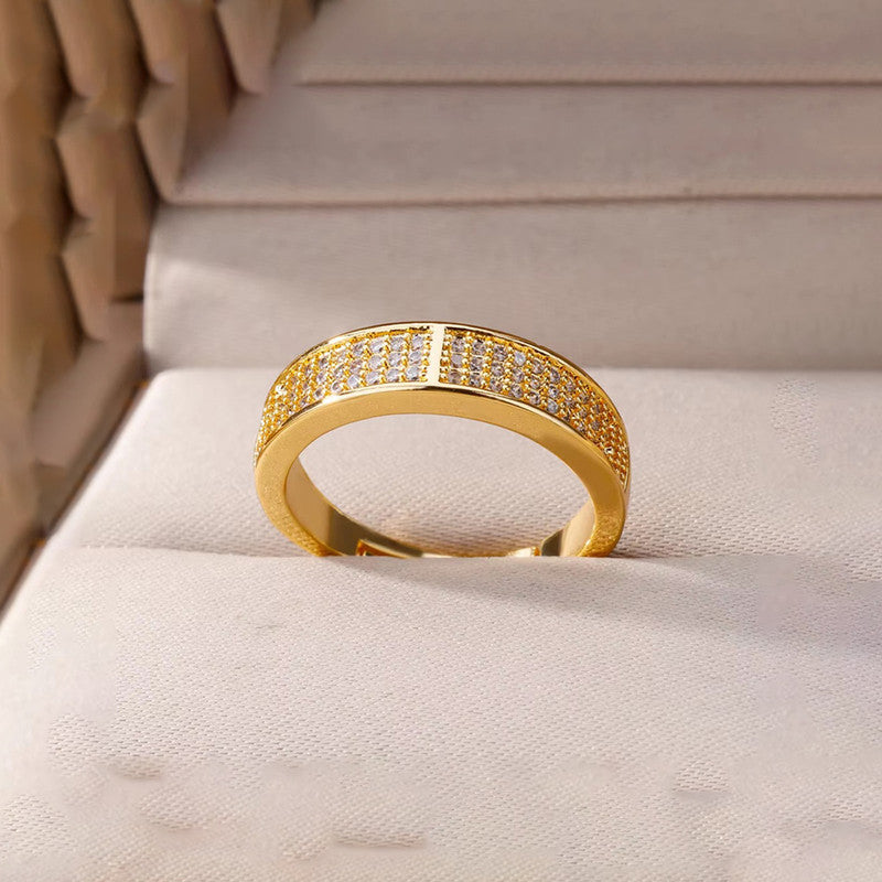 Jewels Galaxy Gold Plated Anti Tarnish Stainless Steel AD studded Adjustable Finger Ring