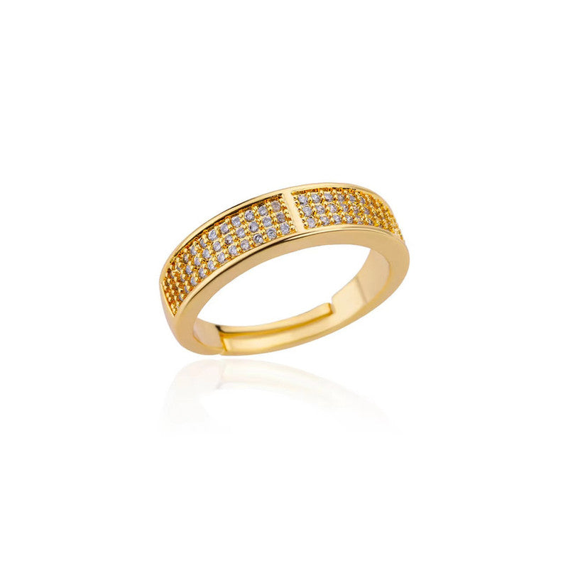 Jewels Galaxy Gold Plated Anti Tarnish Stainless Steel AD studded Adjustable Finger Ring