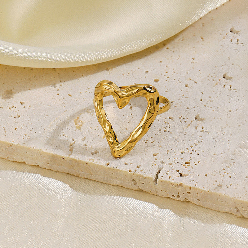 Jewels Galaxy Gold Plated Anti Tarnish Stainless Steel Heart Themed Adjustable Finger Ring