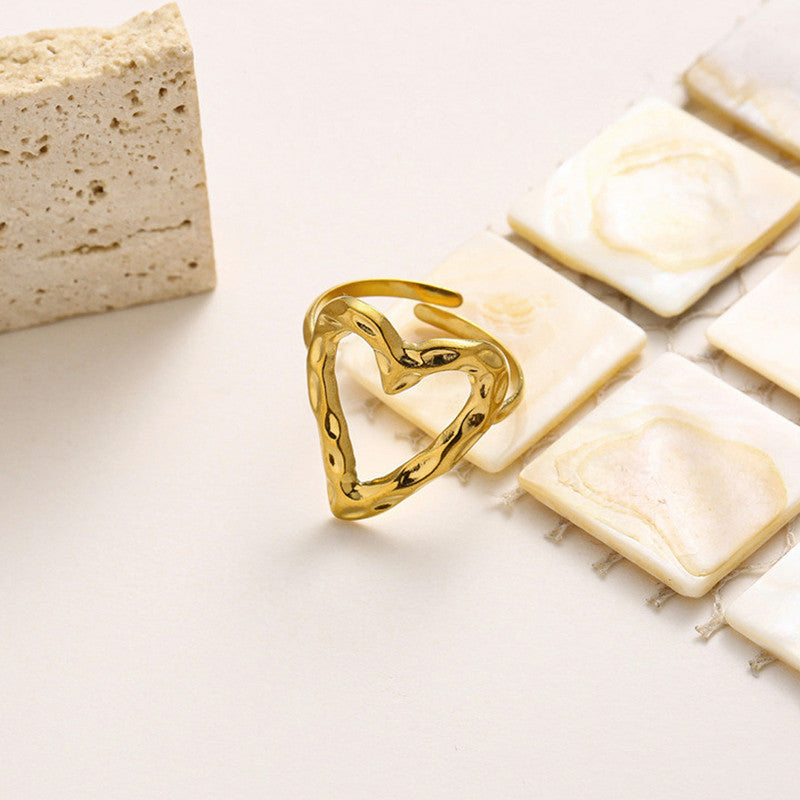 Jewels Galaxy Gold Plated Anti Tarnish Stainless Steel Heart Themed Adjustable Finger Ring