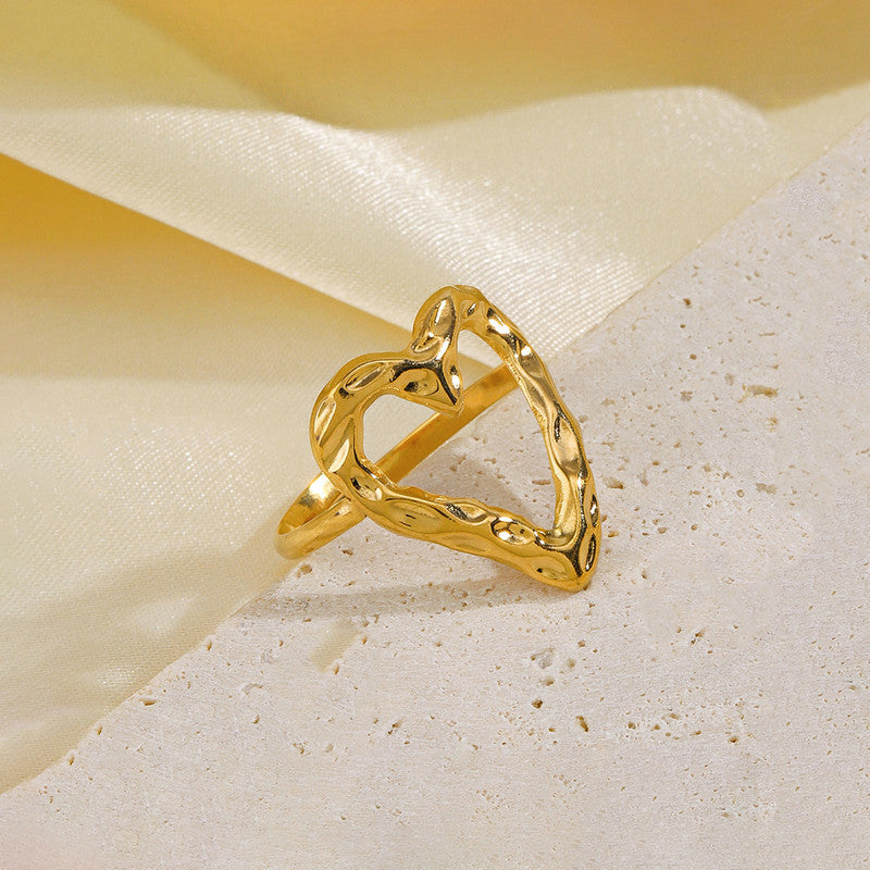 Jewels Galaxy Gold Plated Anti Tarnish Stainless Steel Heart Themed Adjustable Finger Ring