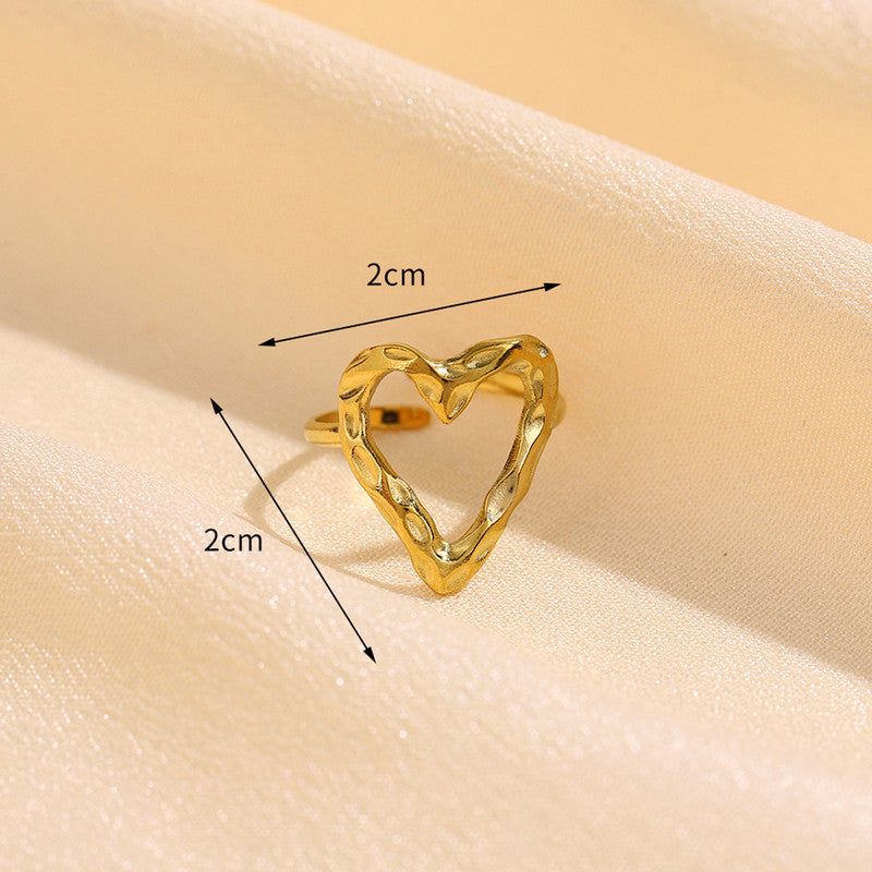 Jewels Galaxy Gold Plated Anti Tarnish Stainless Steel Heart Themed Adjustable Finger Ring