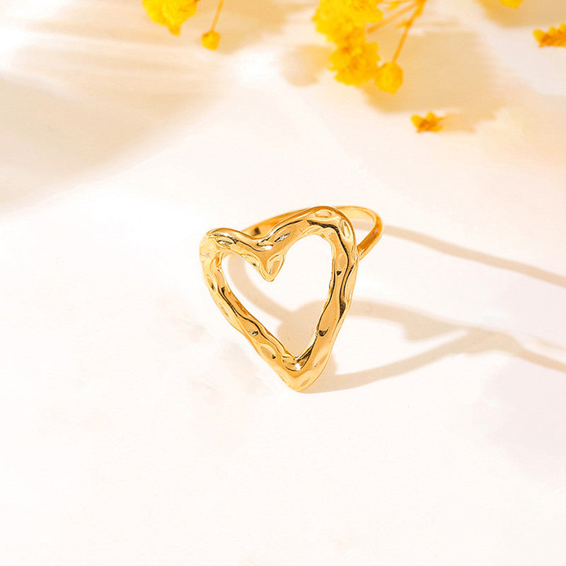 Jewels Galaxy Gold Plated Anti Tarnish Stainless Steel Heart Themed Adjustable Finger Ring
