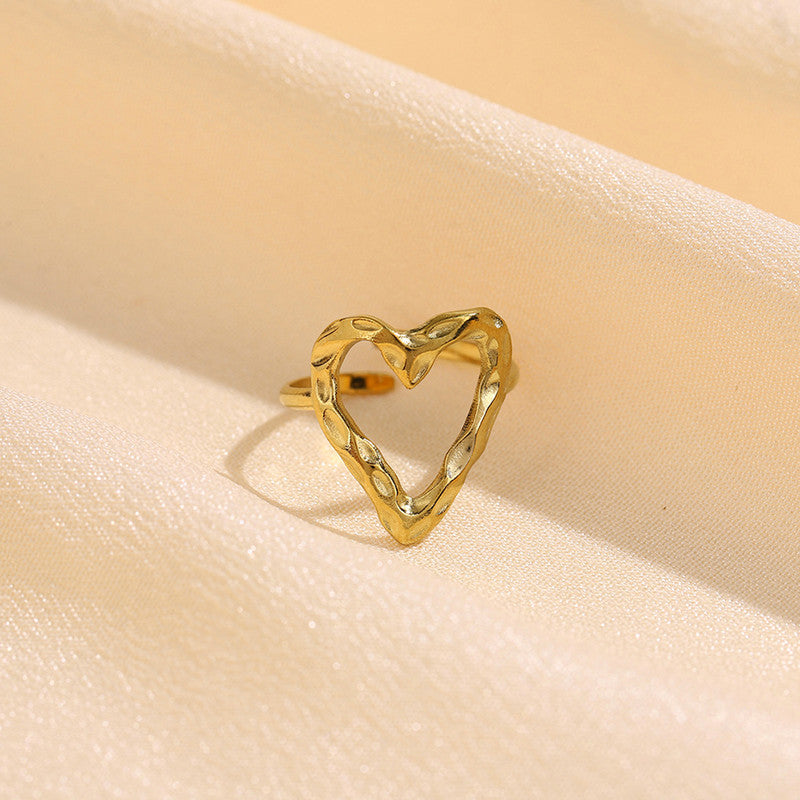 Jewels Galaxy Gold Plated Anti Tarnish Stainless Steel Heart Themed Adjustable Finger Ring