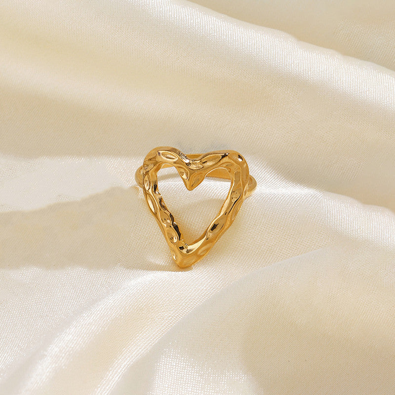 Jewels Galaxy Gold Plated Anti Tarnish Stainless Steel Heart Themed Adjustable Finger Ring
