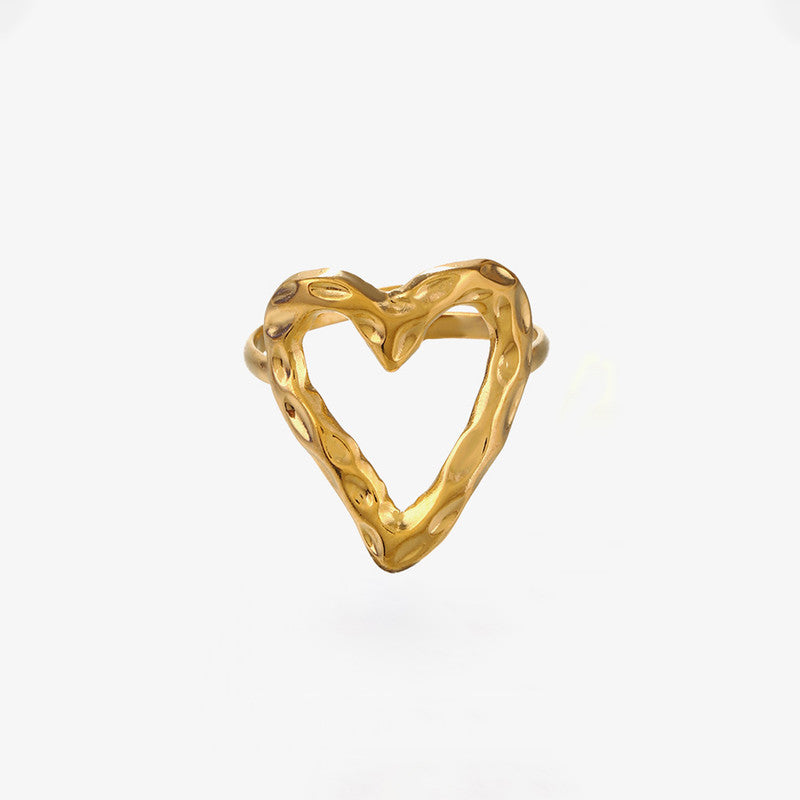 Jewels Galaxy Gold Plated Anti Tarnish Stainless Steel Heart Themed Adjustable Finger Ring