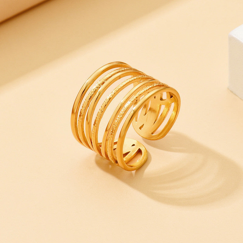 Jewels Galaxy Gold Plated Anti Tarnish Stainless Steel Contemporary Adjustable Finger Ring