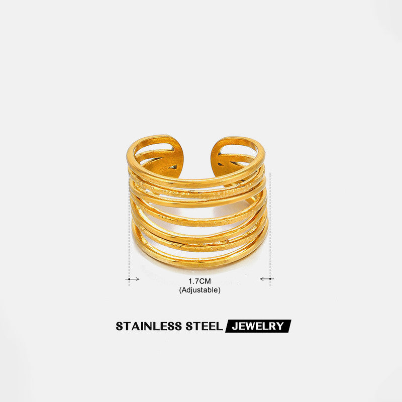 Jewels Galaxy Gold Plated Anti Tarnish Stainless Steel Contemporary Adjustable Finger Ring