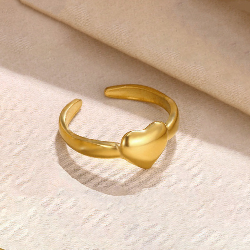 Jewels Galaxy Gold Plated Anti Tarnish Stainless Steel Heart Themed Adjustable Finger Ring