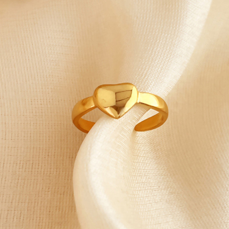 Jewels Galaxy Gold Plated Anti Tarnish Stainless Steel Heart Themed Adjustable Finger Ring