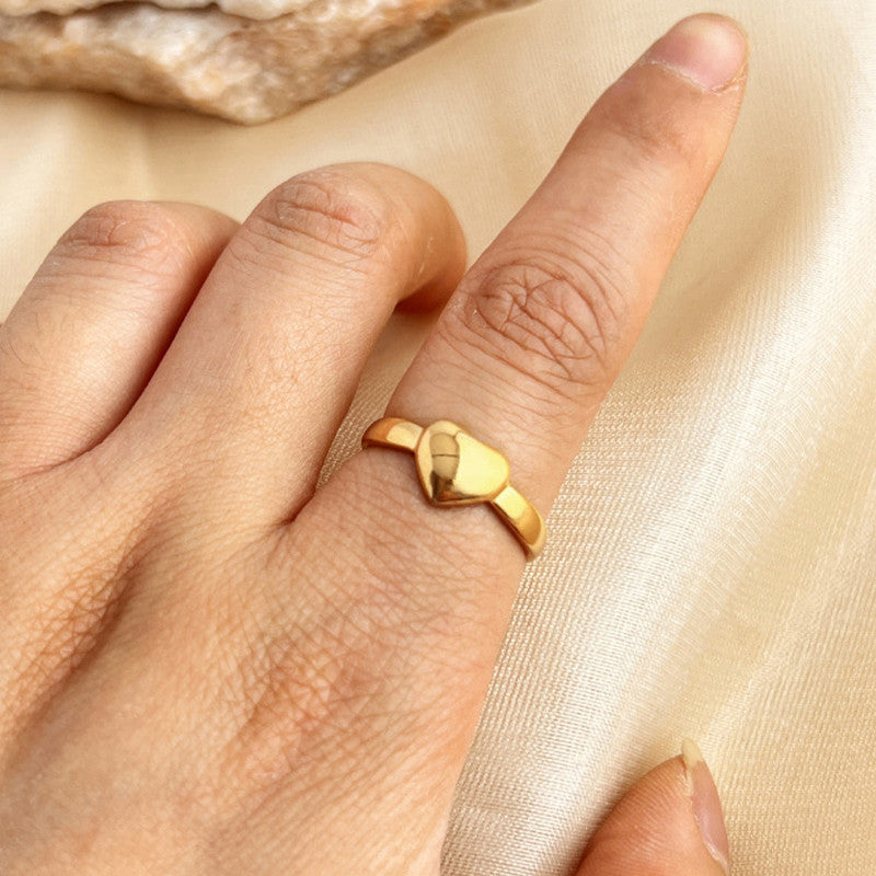 Jewels Galaxy Gold Plated Anti Tarnish Stainless Steel Heart Themed Adjustable Finger Ring