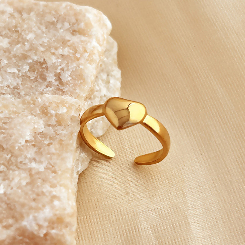Jewels Galaxy Gold Plated Anti Tarnish Stainless Steel Heart Themed Adjustable Finger Ring